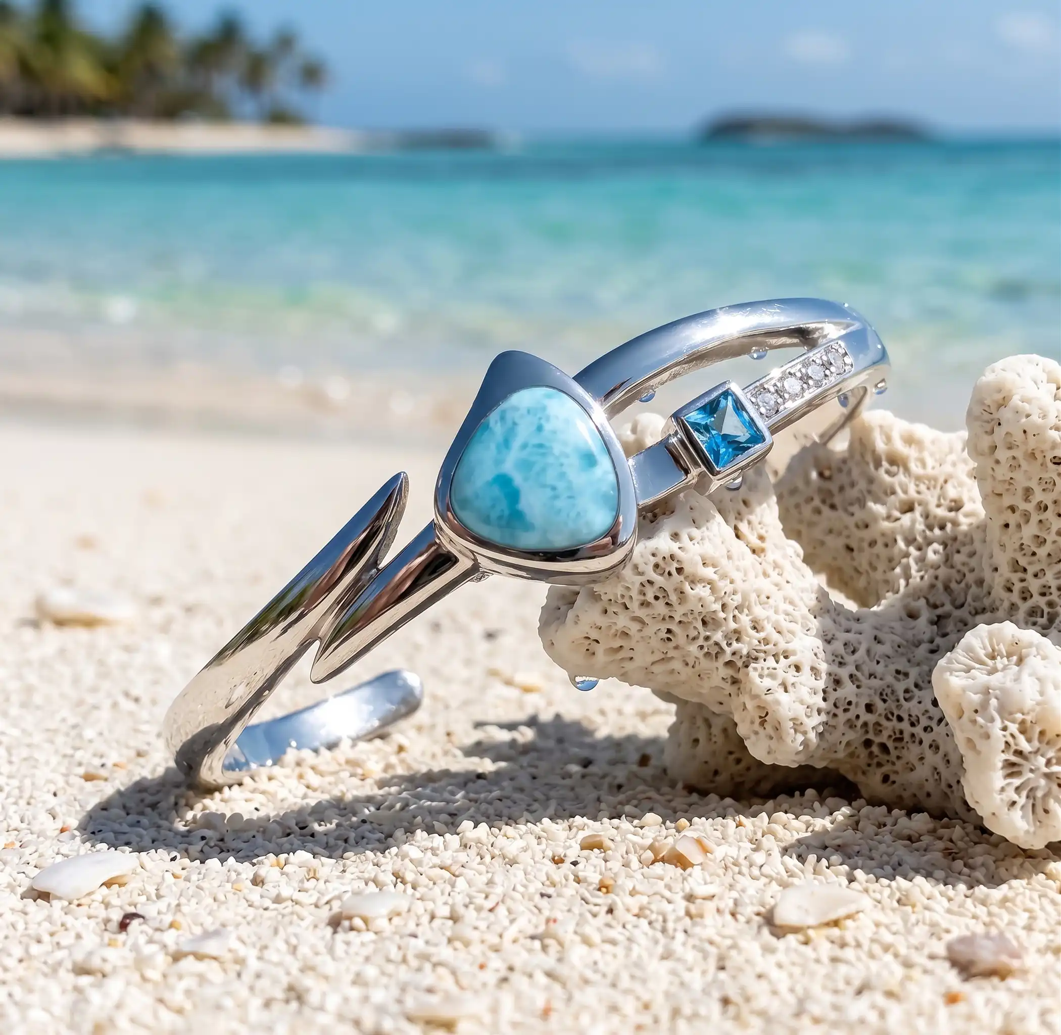 Larimar Curva Sterling Silver Cuff Bracelet