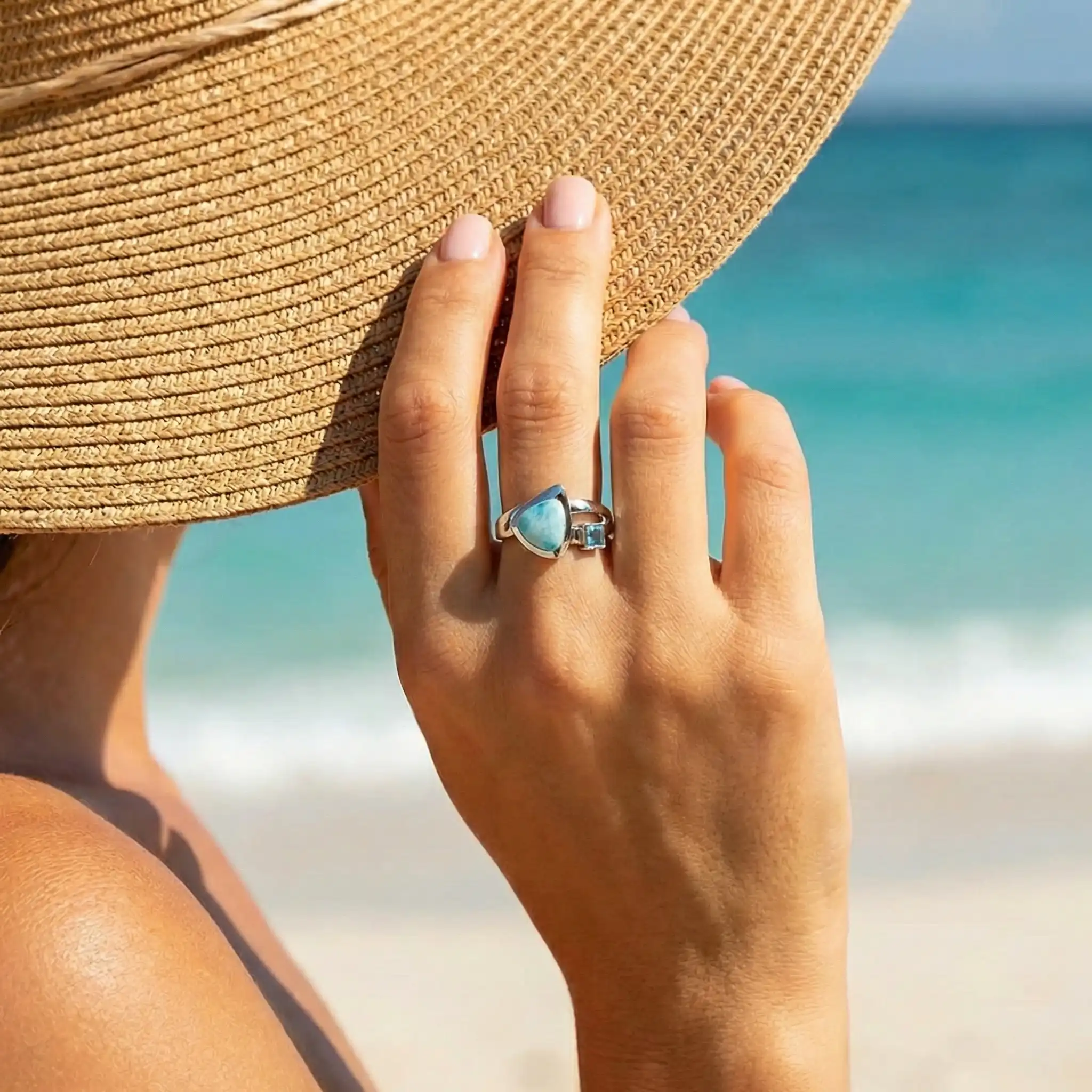 Blue Topaz Larimar Sterling Silver Curva Ring Marahlago Jewelry White Topaz 