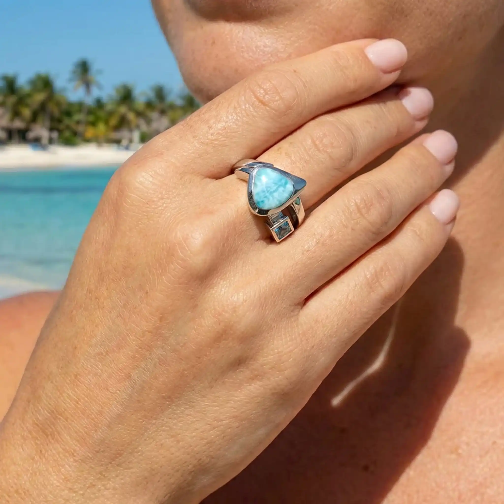 Larimar Curva Sterling Silver Ring
