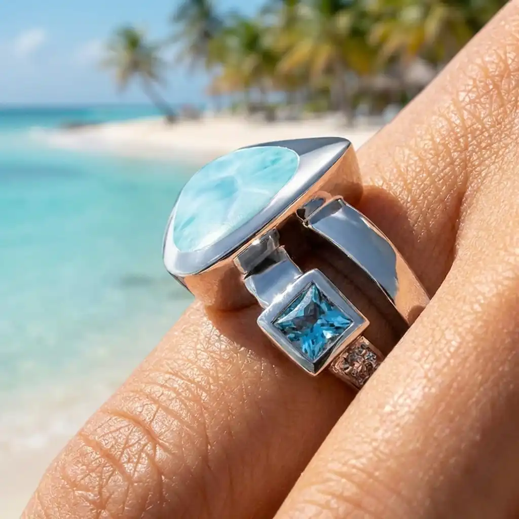 Larimar Curva Sterling Silver Ring