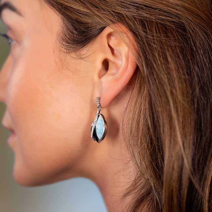 Black Onyx Earrings with larimar in Sterling Silver