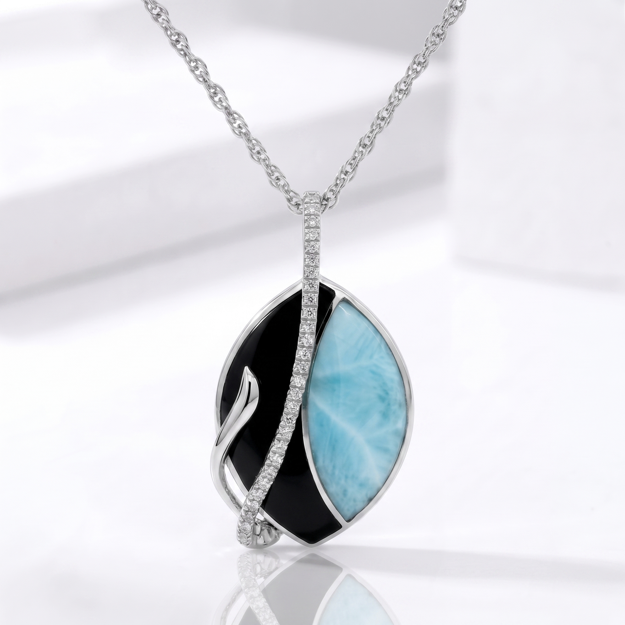 Larimar and Black Onyx Necklace Sterling Silver Gemstone