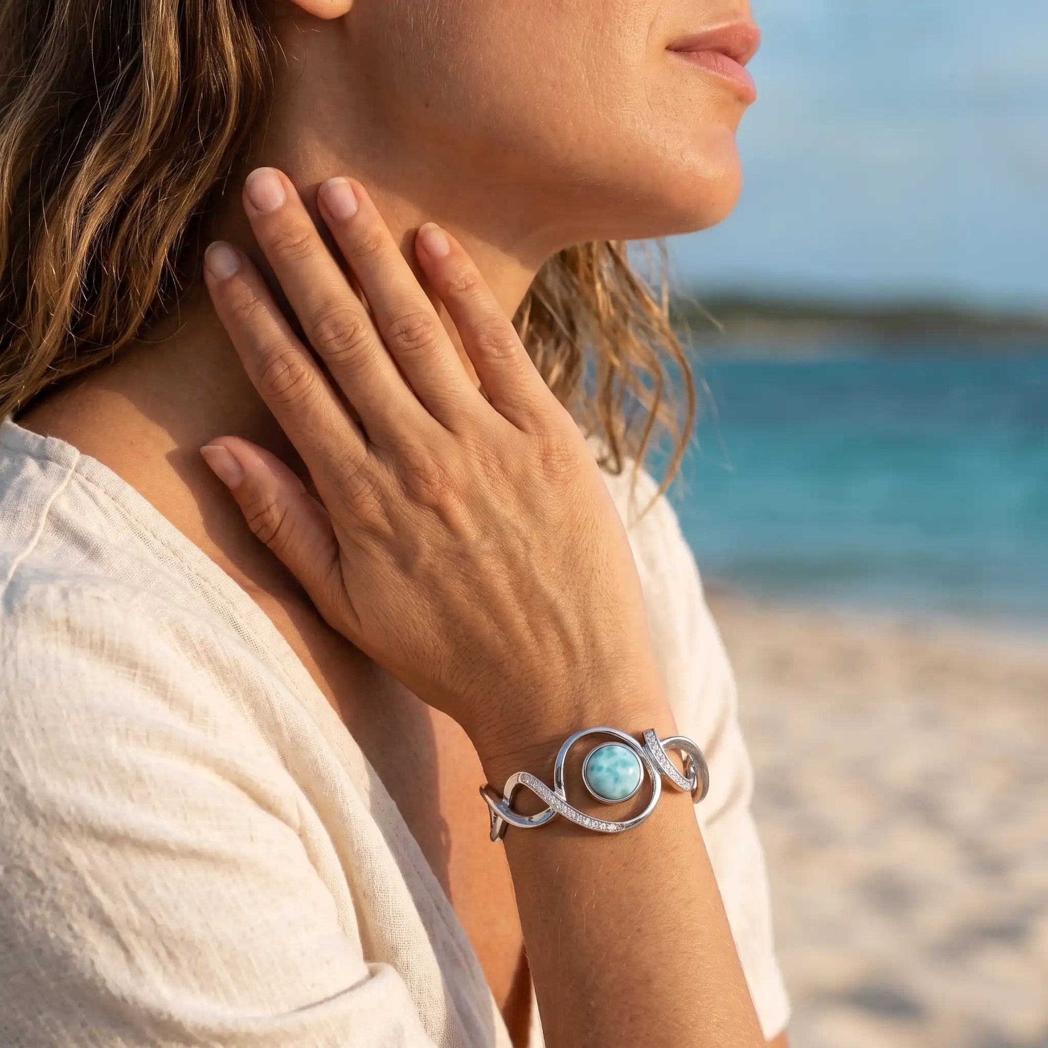 Larimar Dante Sterling Silver Cuff Bracelet