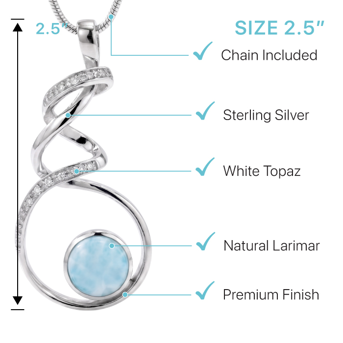 Larimar Sterling Silver Dante Large Pendant Necklace Marahlago Jewelry round Gemstone White Topaz 