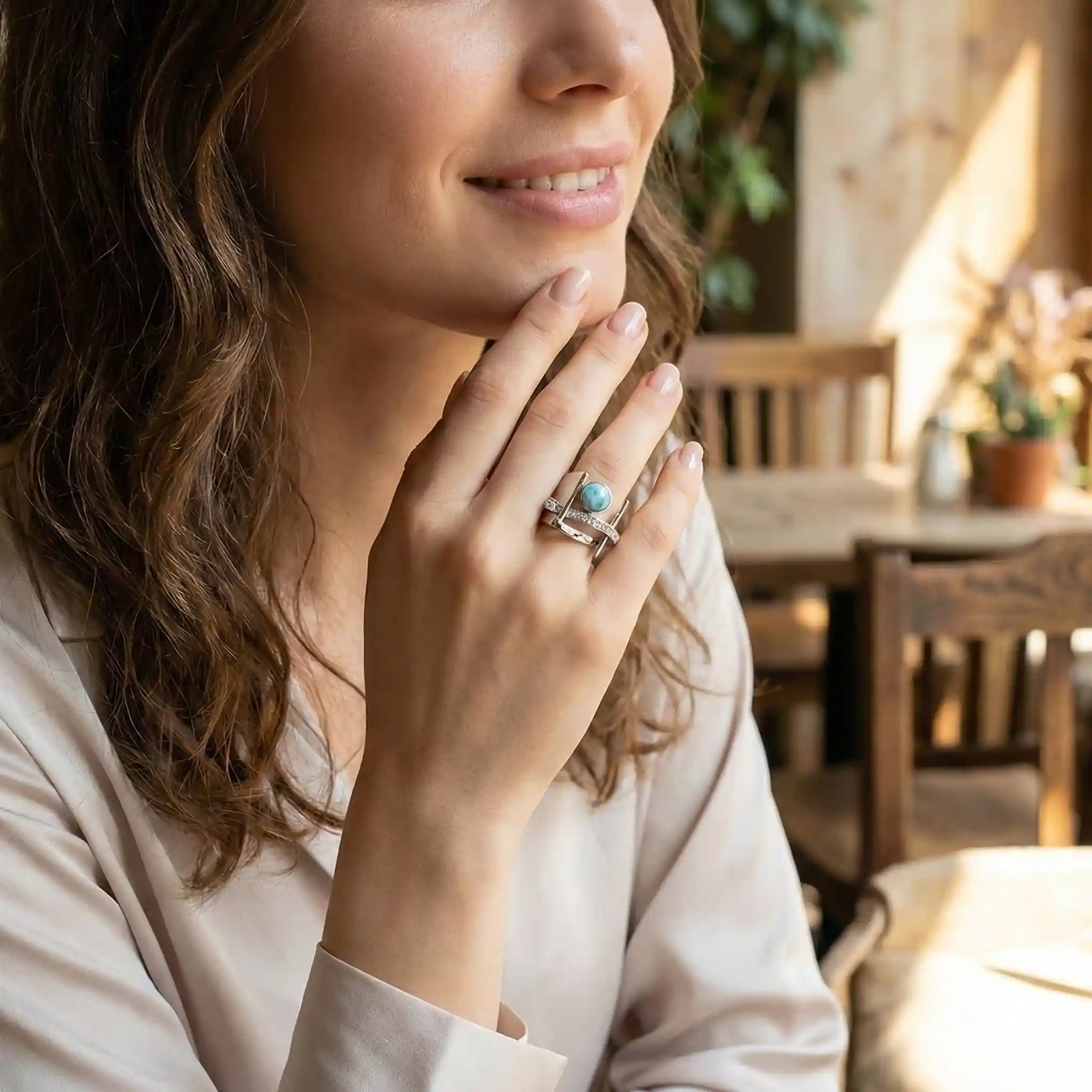 Statement ring in Sterling silver with larimar by marahlago