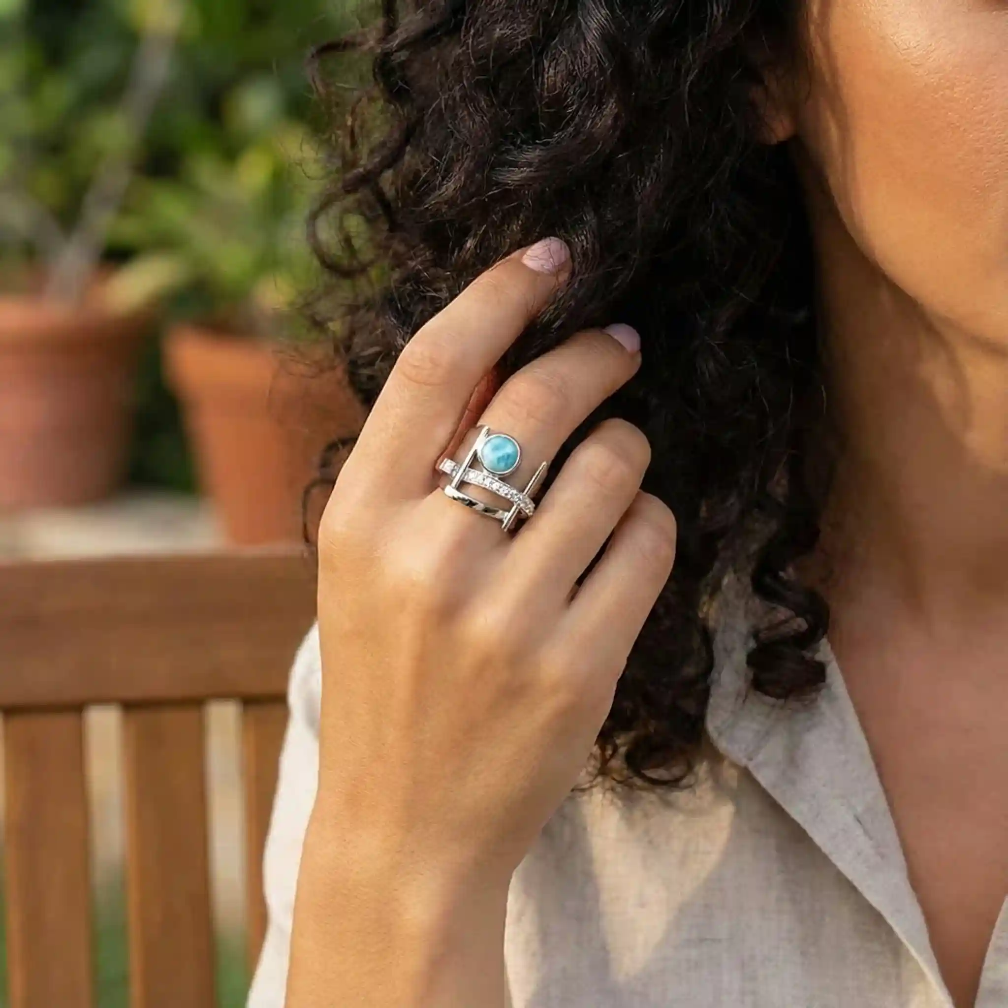 Statement ring in Sterling silver with larimar by marahlago