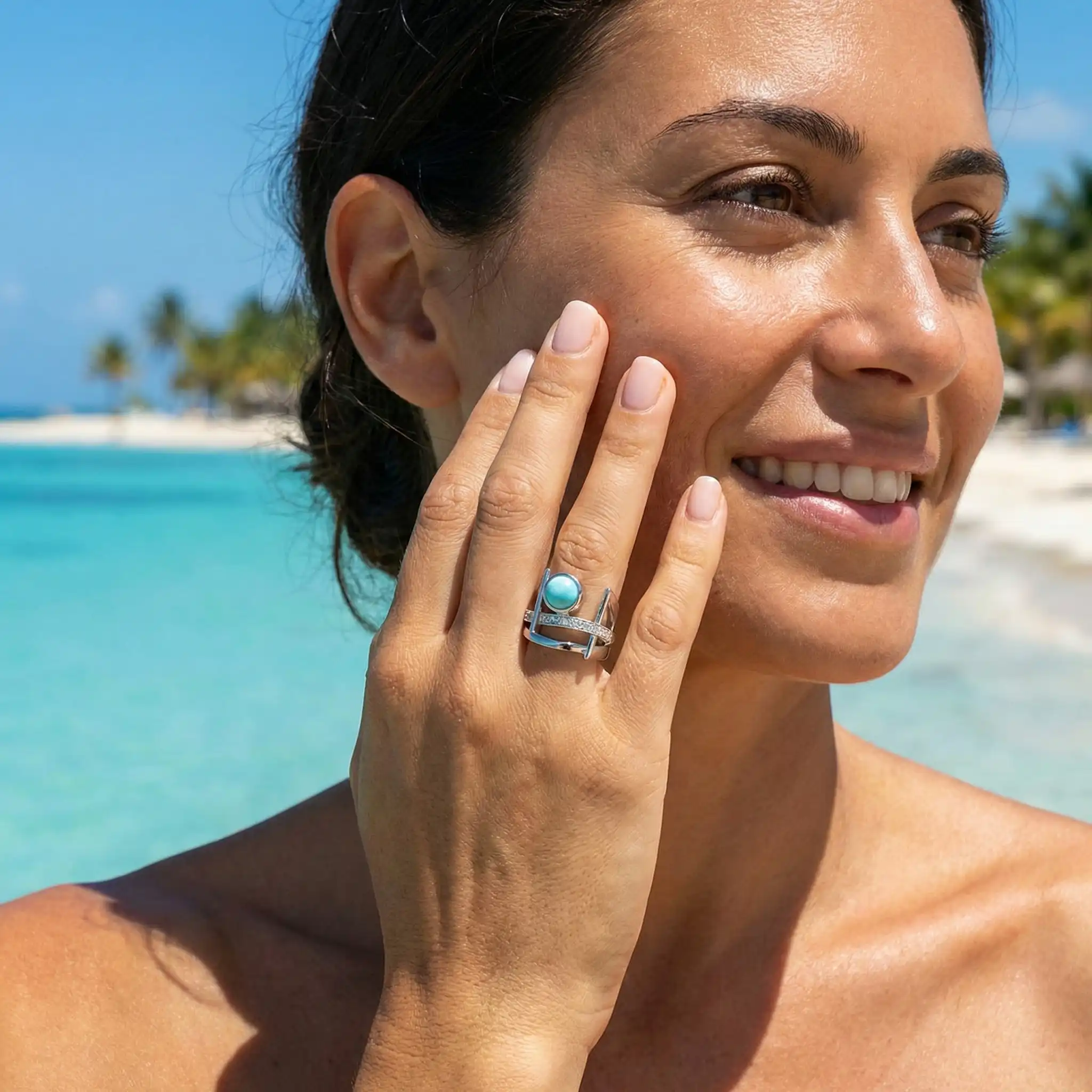 Statement ring in Sterling silver with larimar by marahlago