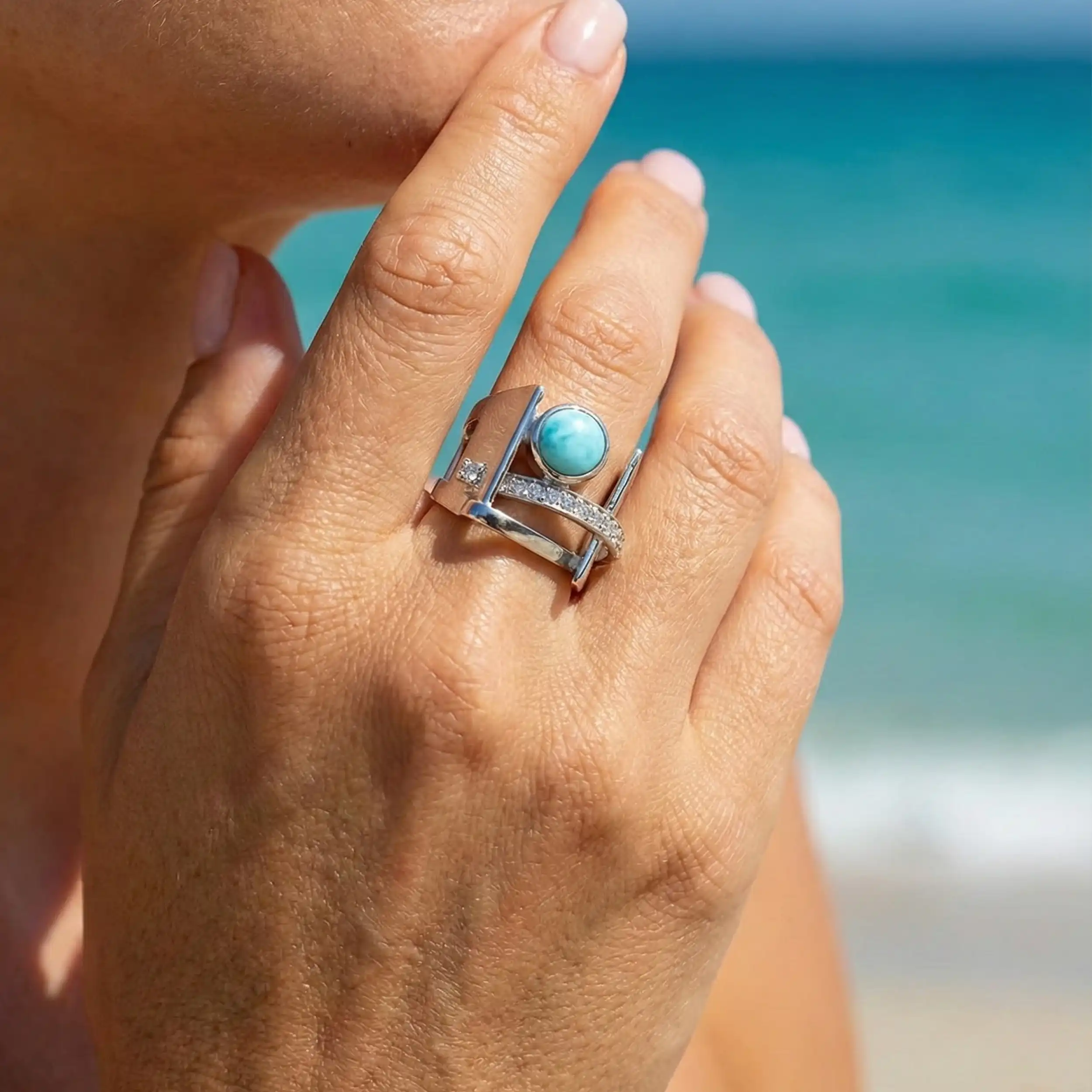 Statement ring in Sterling silver with larimar by marahlago
