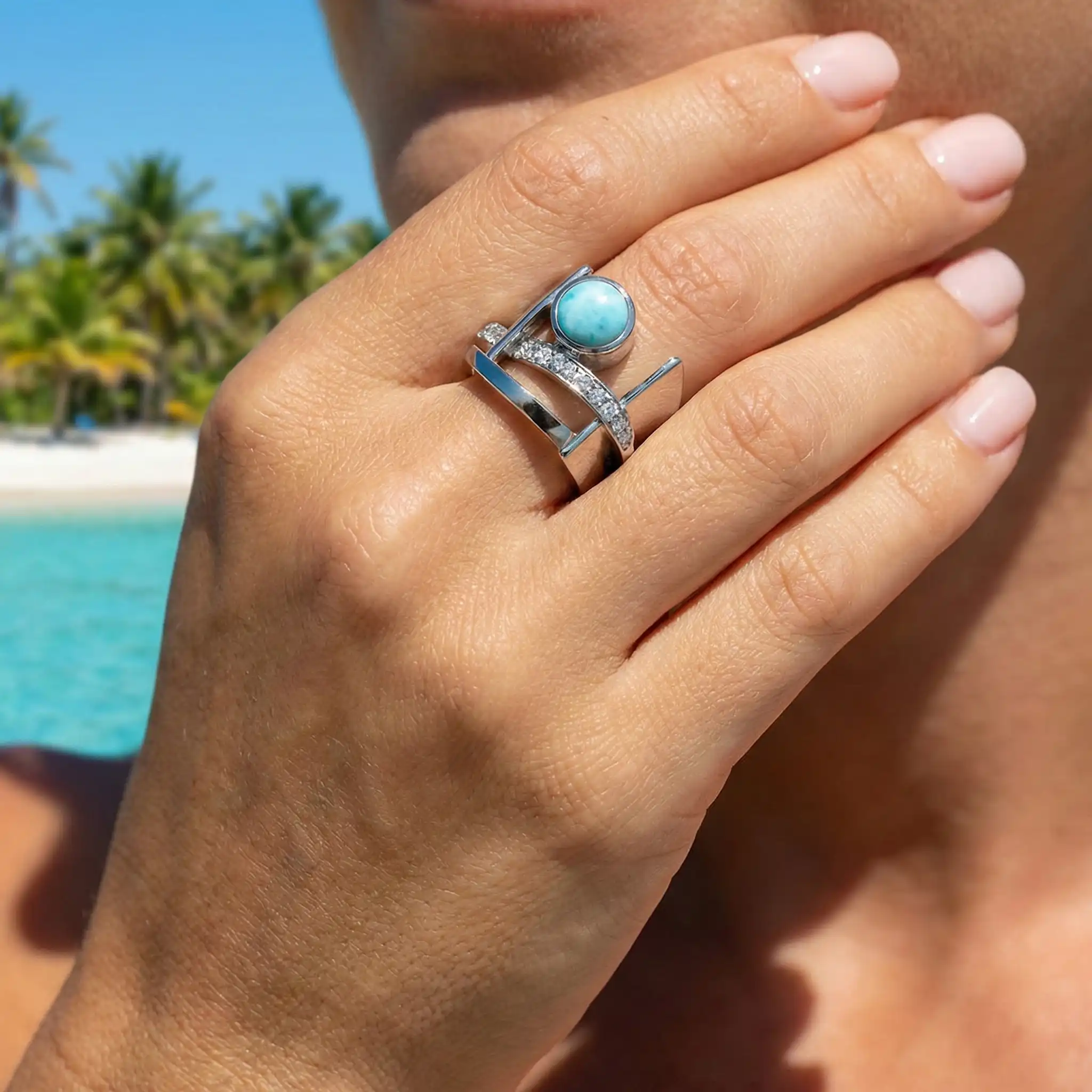 Larimar Dante Sterling Silver Ring Genuine Gemstone Marahlago