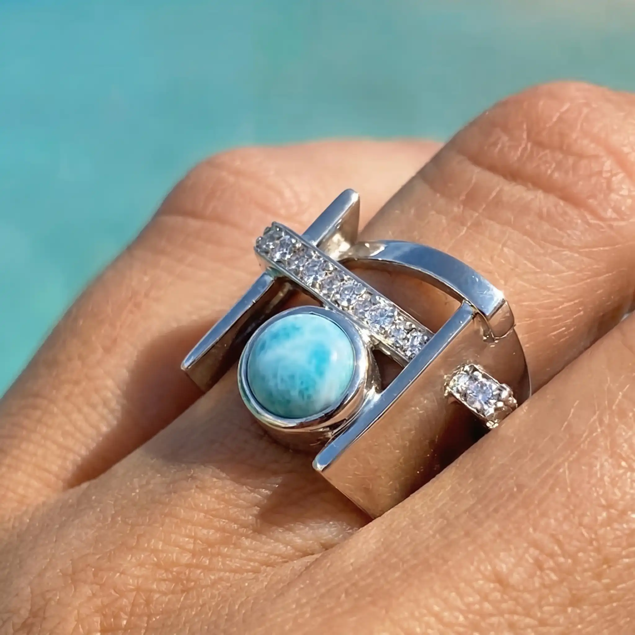 Larimar Dante Sterling Silver Ring Genuine Gemstone Marahlago