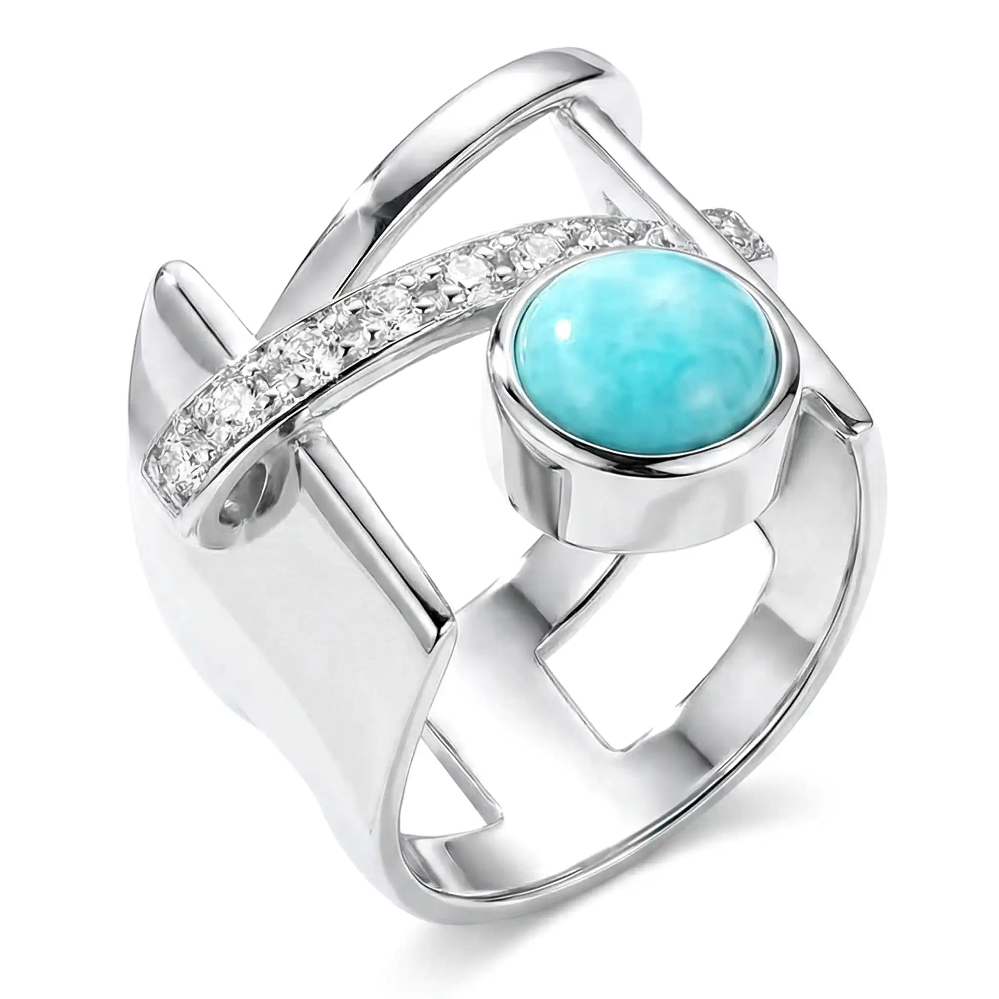 Statement ring in Sterling silver with larimar by marahlago