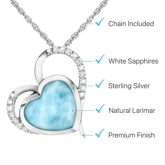 Darling Heart Pendant with White Sapphire and larimar by Marahlago. 
