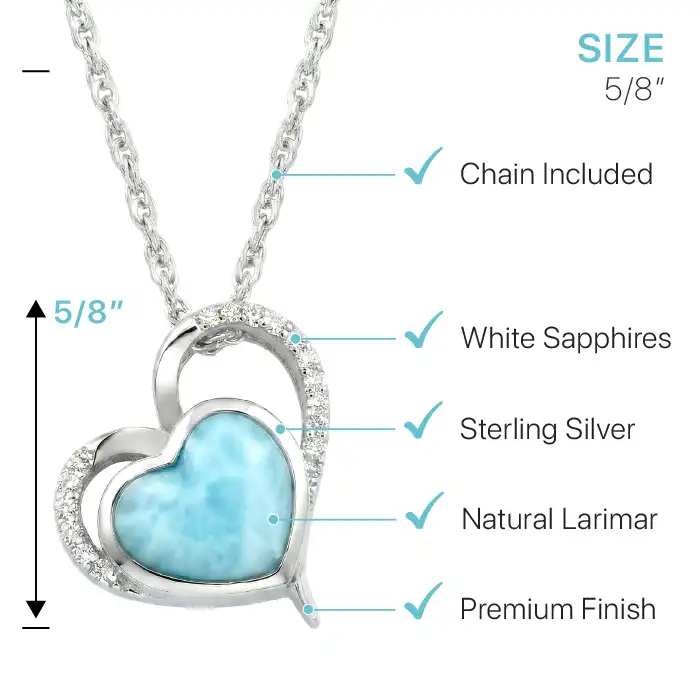 Darling Heart Pendant with White Sapphire and larimar by Marahlago. 