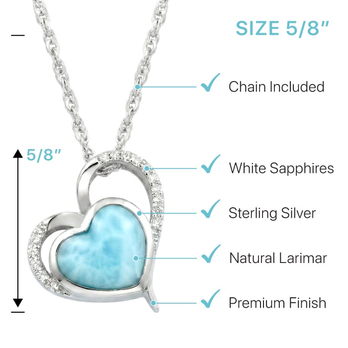 Darling Heart Pendant with White Sapphire and larimar by Marahlago. 