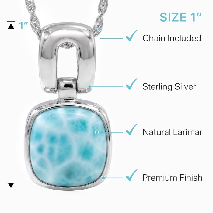 Larimar Sterling Silver Del Mar Pendant Necklace Marahlago Jewelry square Gemstone 