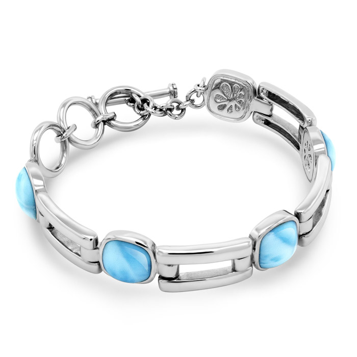 Larimar Sterling Silver Adjustable Link Bracelet Marahlago Jewelry Del Mar square Gemstone 