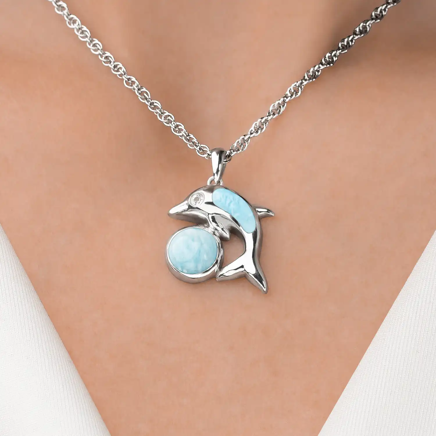 Dolphin Necklace in sterling silver by Marahlago Larimar Jewelry