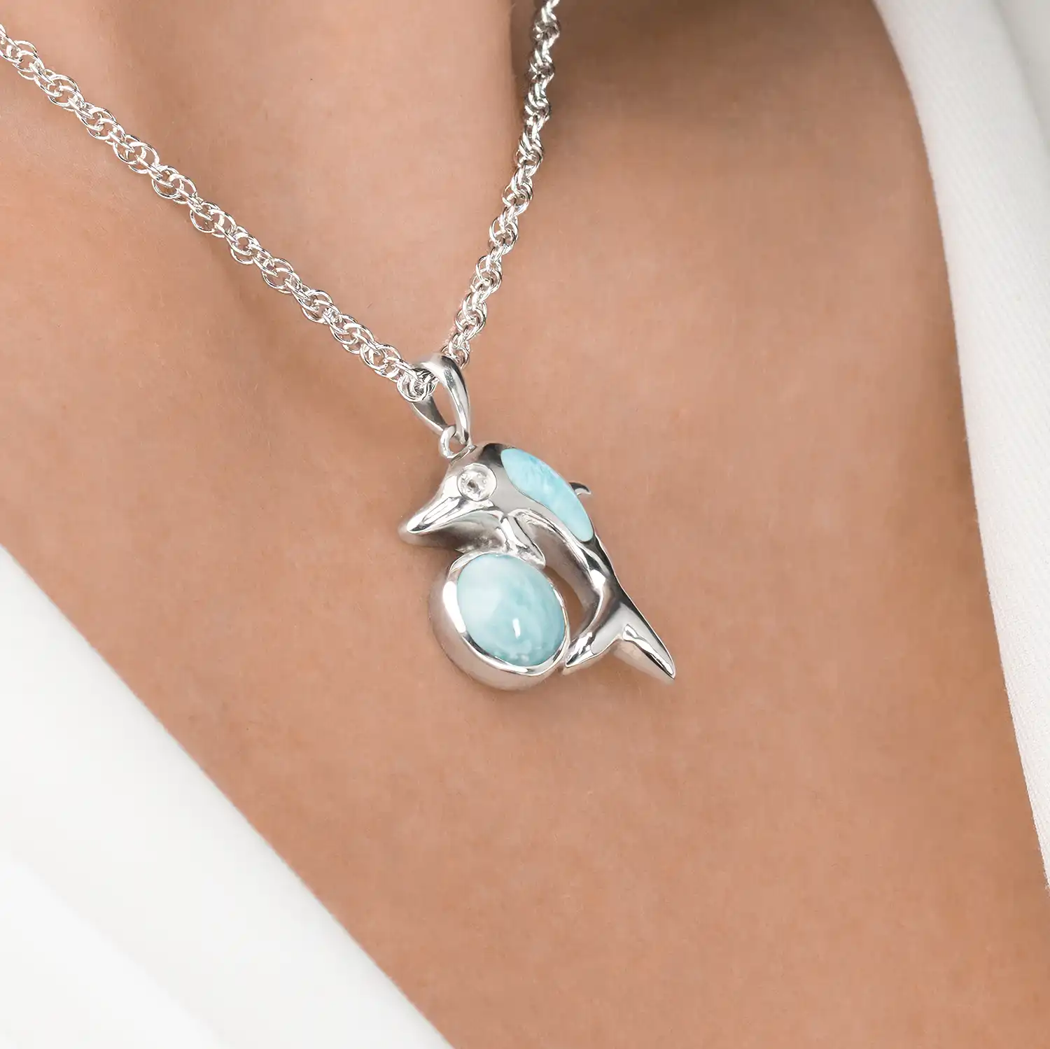 Dolphin Necklace in sterling silver by Marahlago Larimar Jewelry