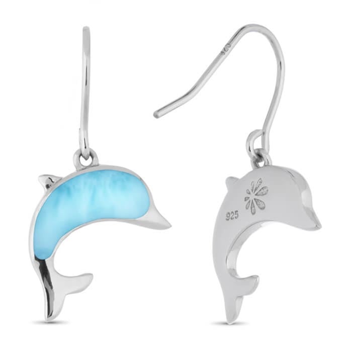 Dolphin Earrings set in sterling silver by Marahlago Larimar