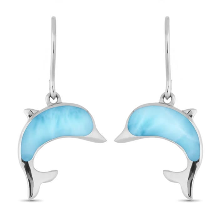 Dolphin Earrings set in sterling silver by Marahlago Larimar