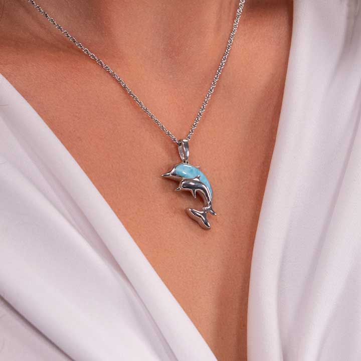 Dolphin And Baby Necklace  in sterling silver