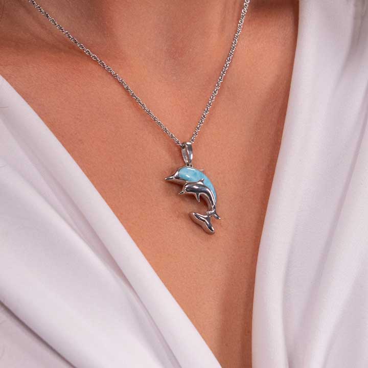 Dolphin & Baby Necklace in sterling silver