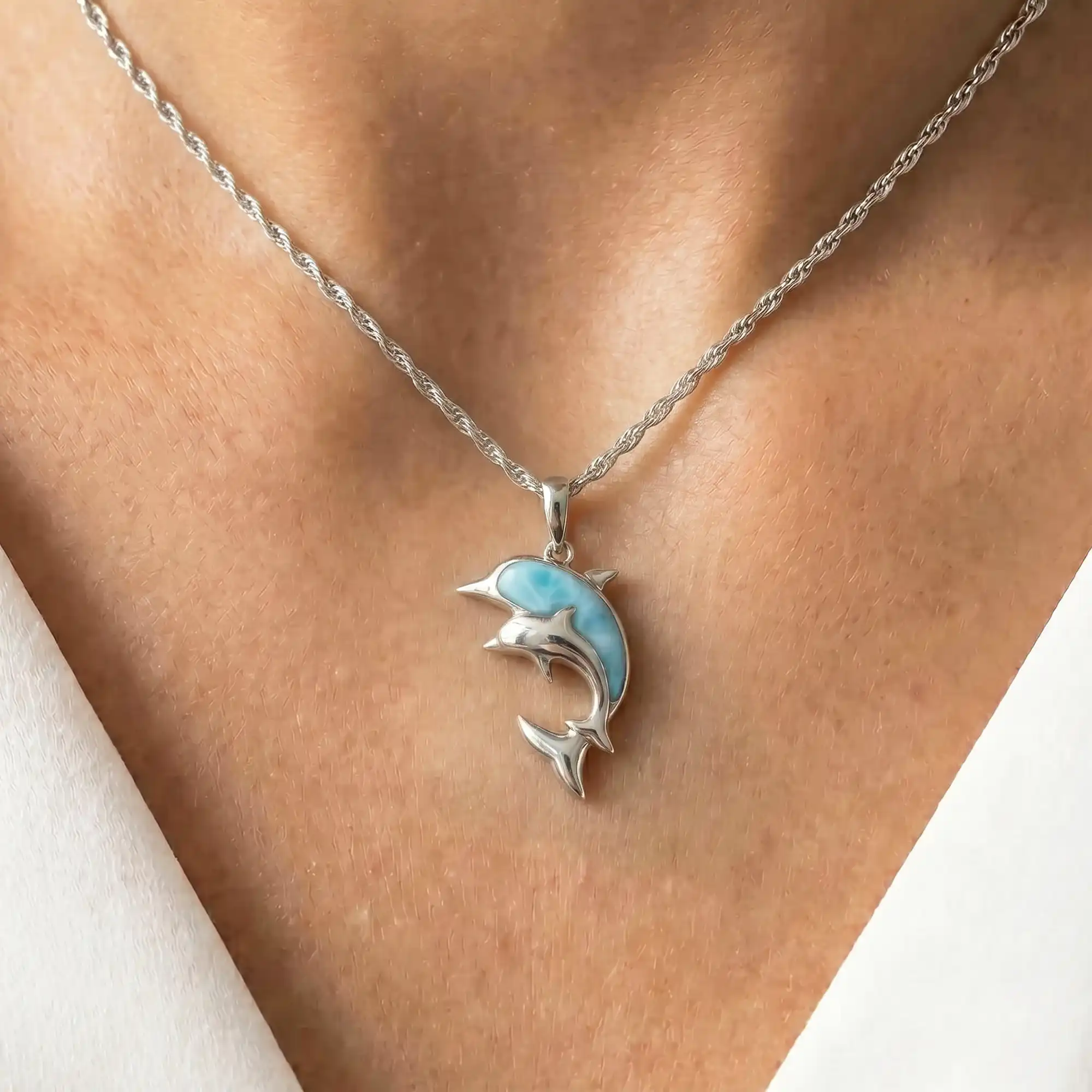 Dolphin And Baby Necklace  in sterling silver