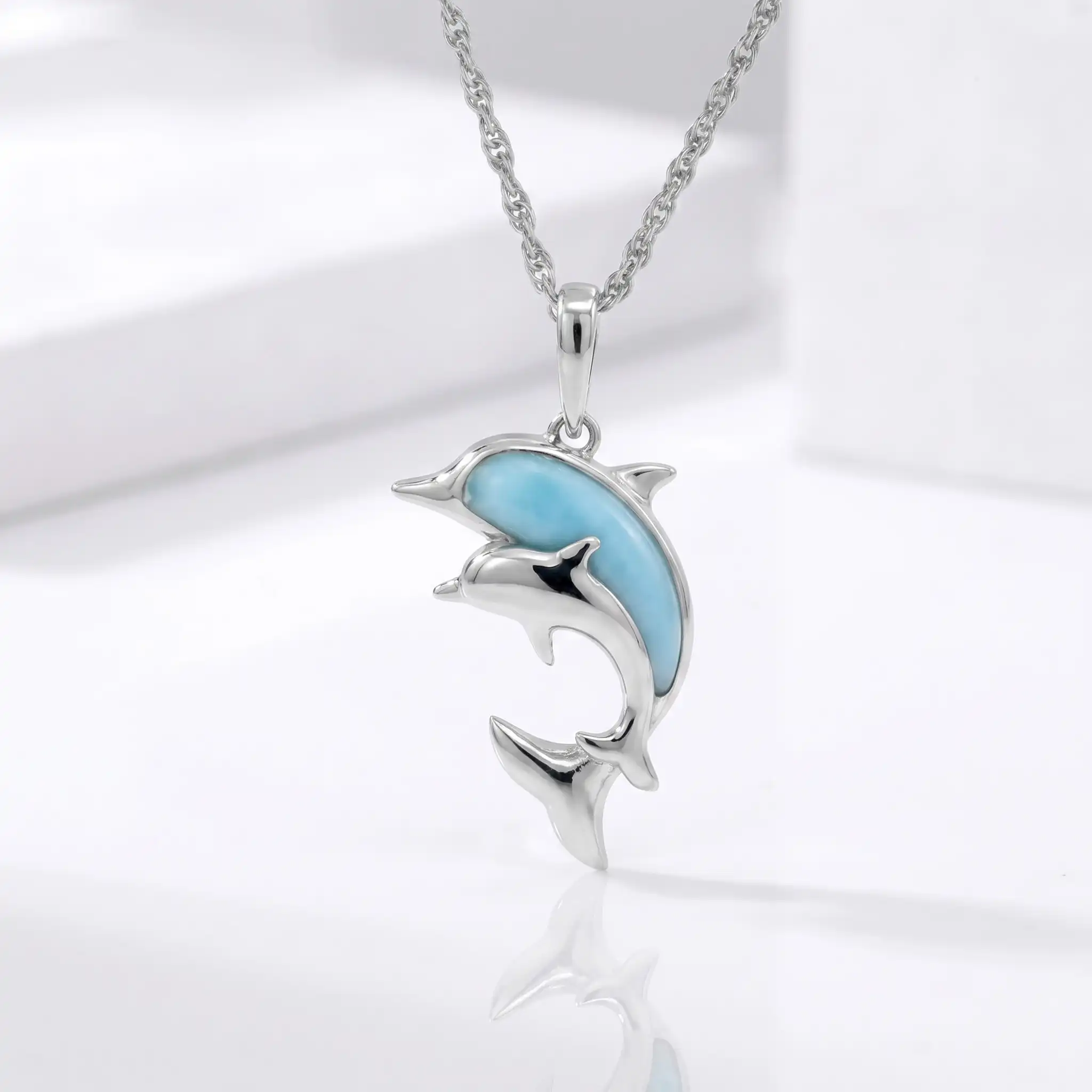 Dolphin And Baby Necklace  in sterling silver