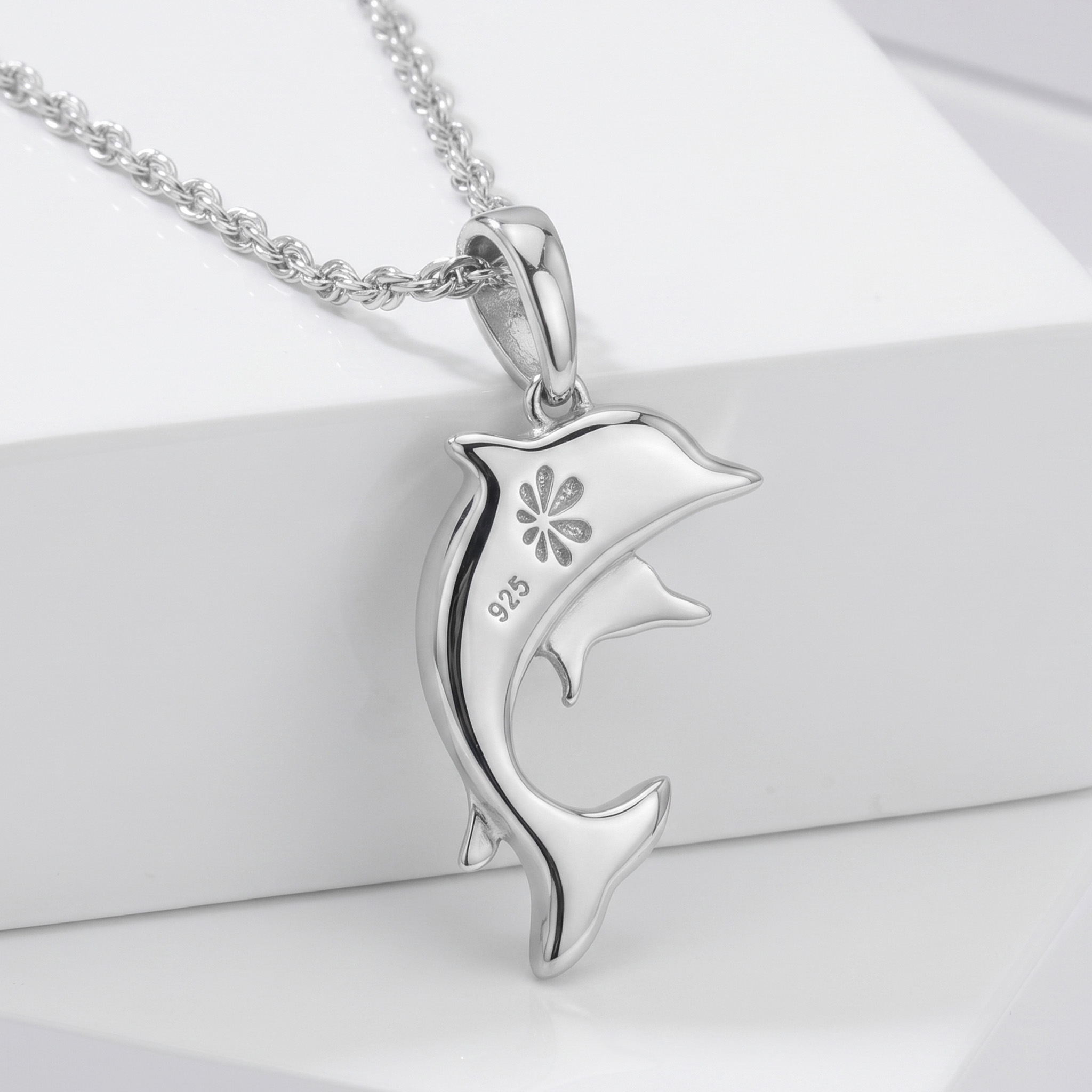 Dolphin And Baby Necklace  in sterling silver