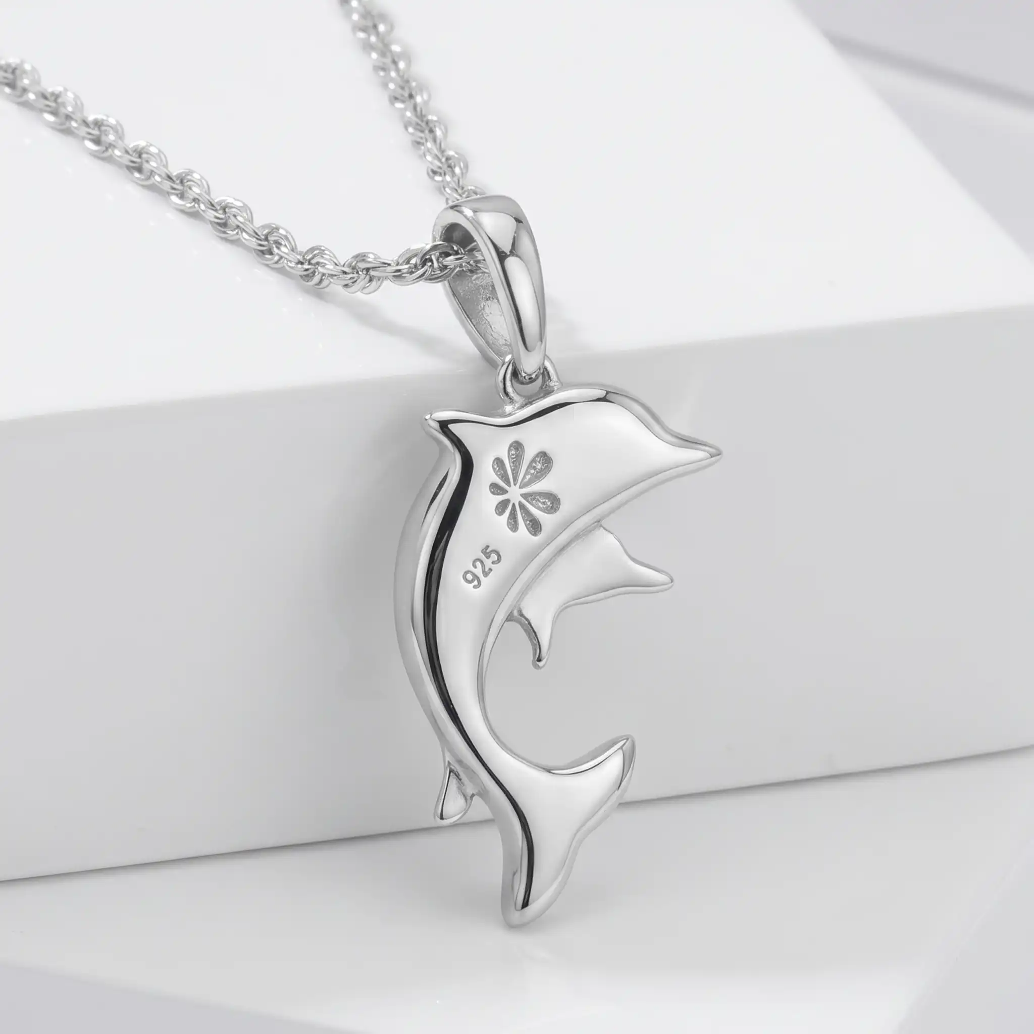 Dolphin & Baby Necklace in sterling silver