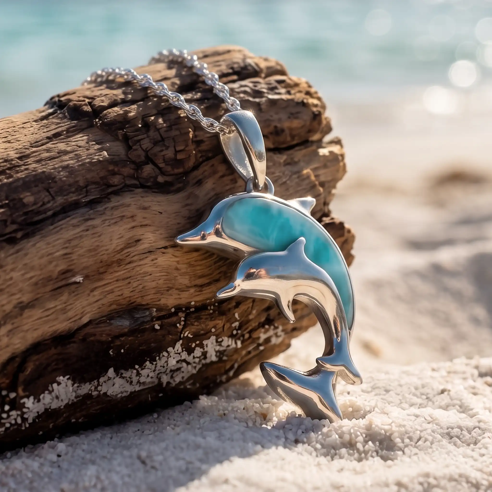 Dolphin And Baby Necklace  in sterling silver