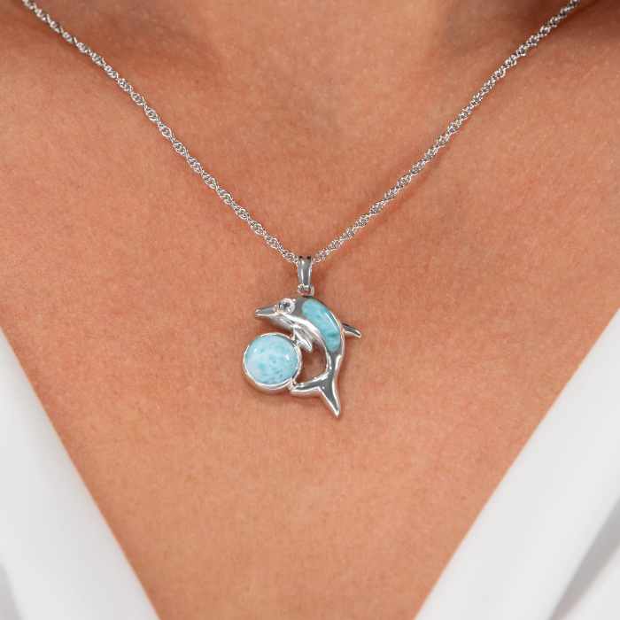 Dolphin Necklace in sterling silver by Marahlago Larimar Jewelry