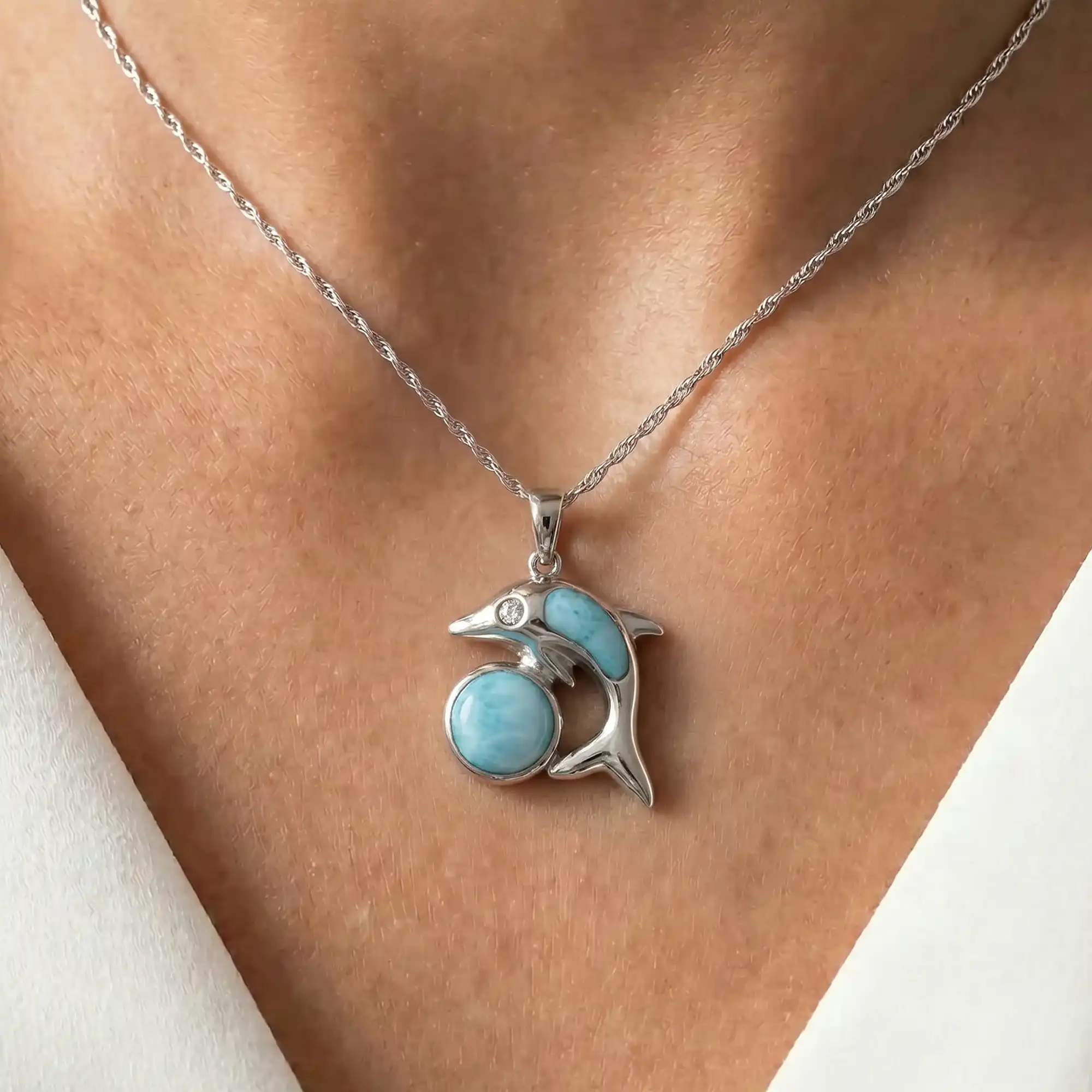 Dolphin Necklace in sterling silver by Marahlago Larimar Jewelry