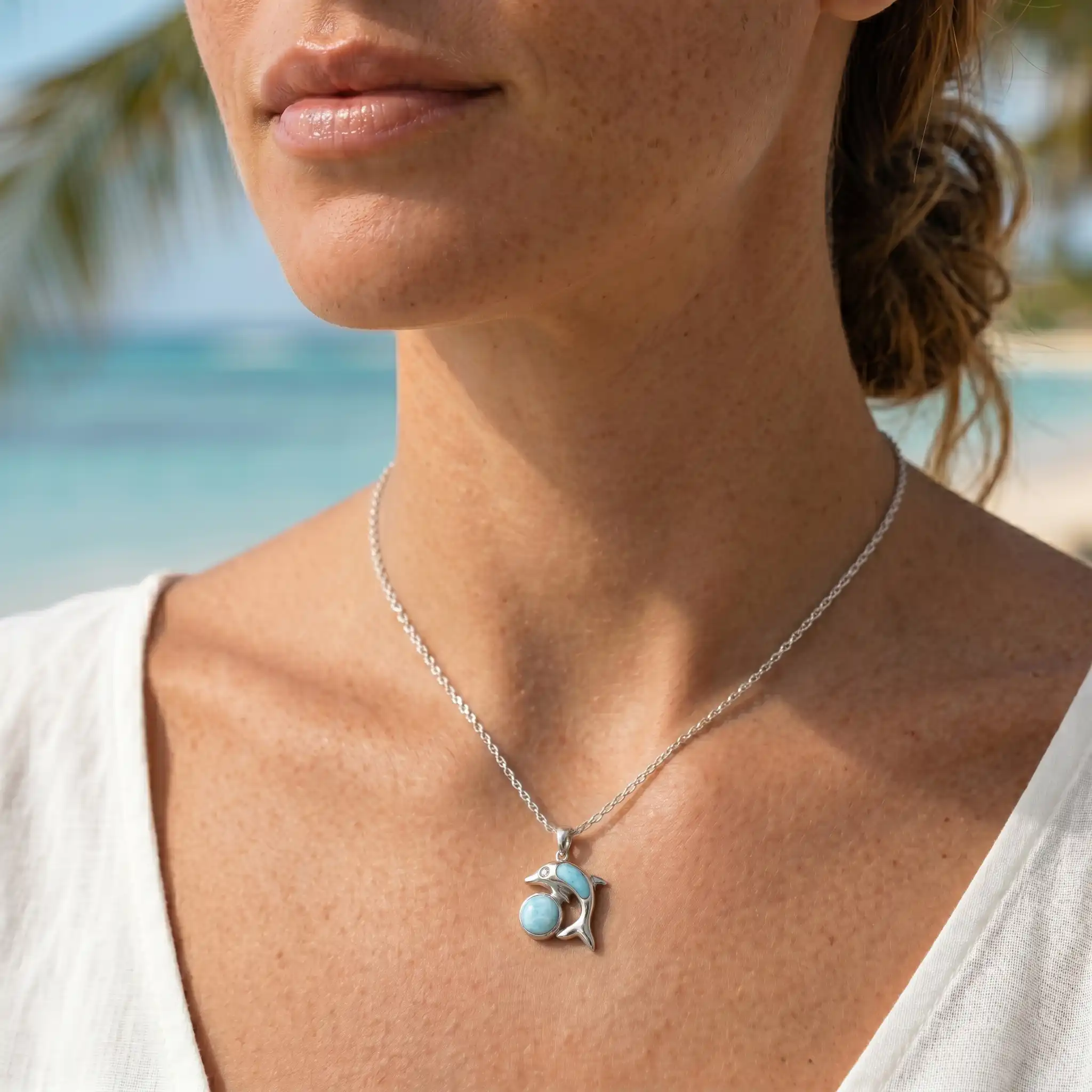 Dolphin Necklace in sterling silver larimar