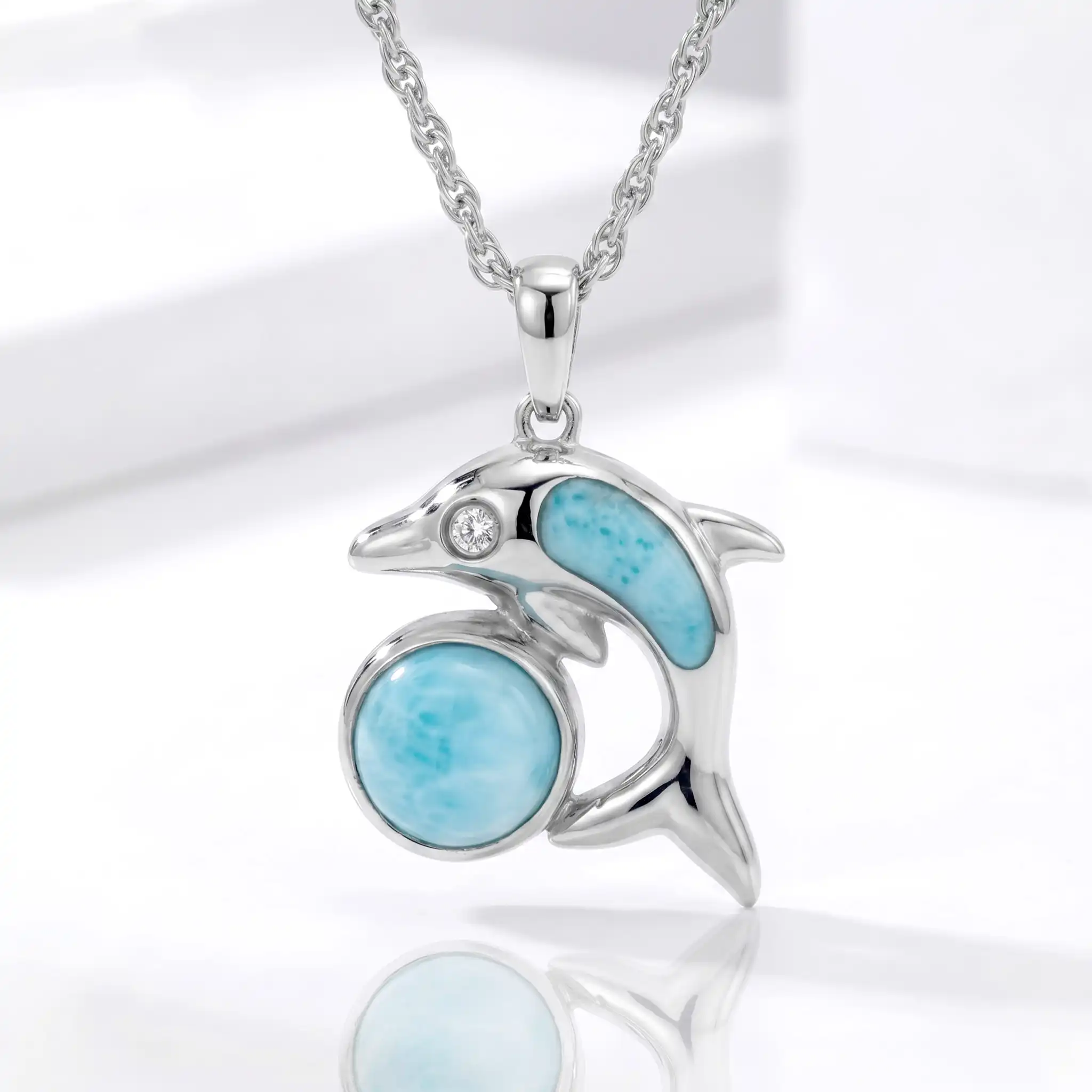 Dolphin Necklace in sterling silver by Marahlago Larimar Jewelry