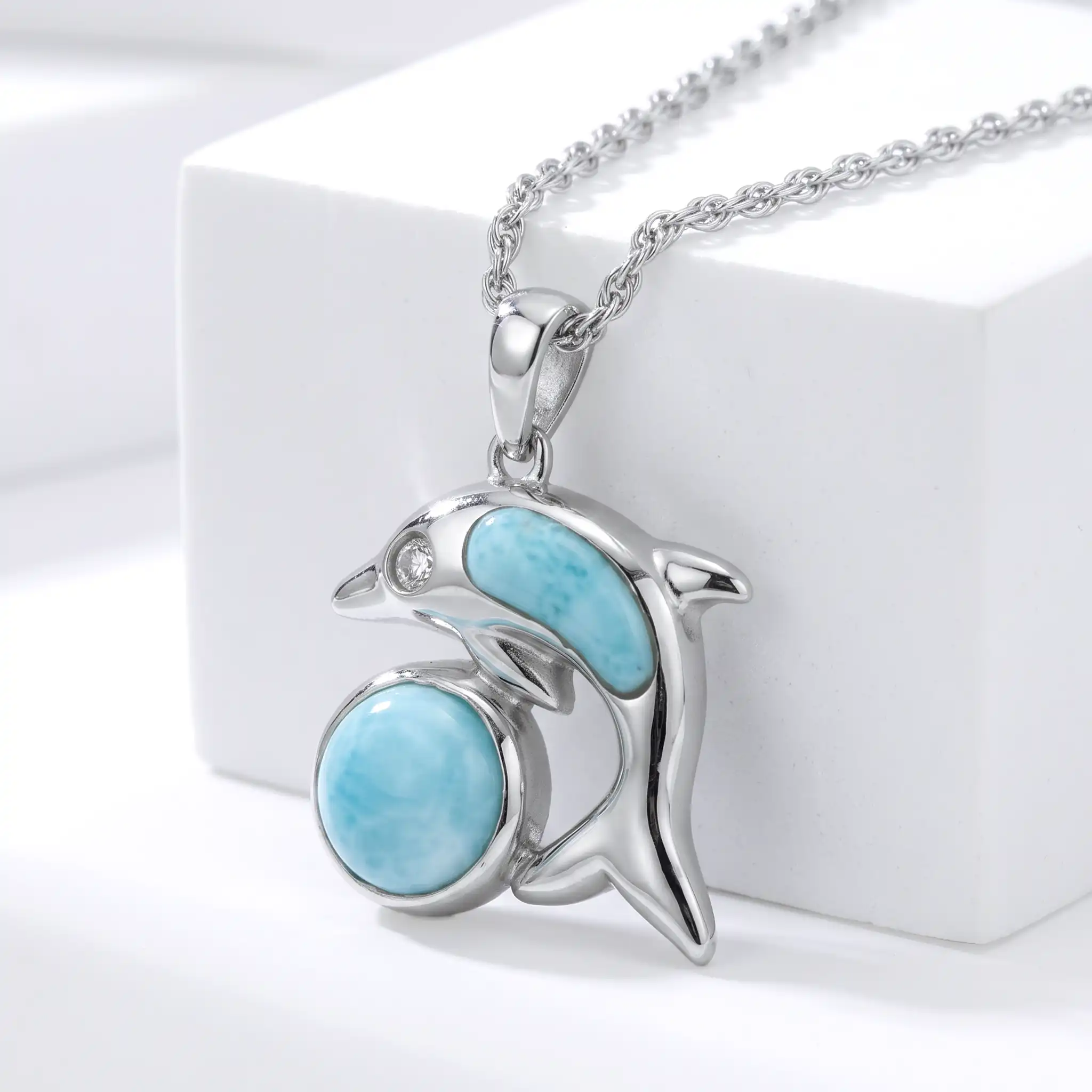 Dolphin Necklace in sterling silver larimar