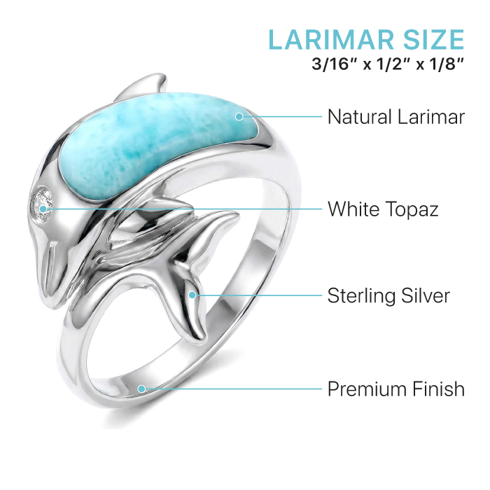 Dolphin Ring in sterling silver with larimar stones by Marahlago Jewelry