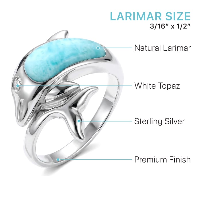 Dolphin Ring in sterling silver with larimar stones by Marahlago Jewelry