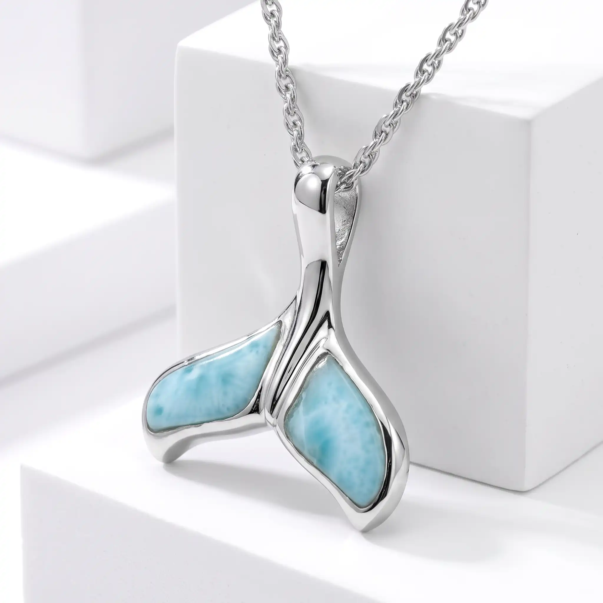 Dolphin Tail Necklace in Sterling Silver by Marahlago Larimar Jewelry