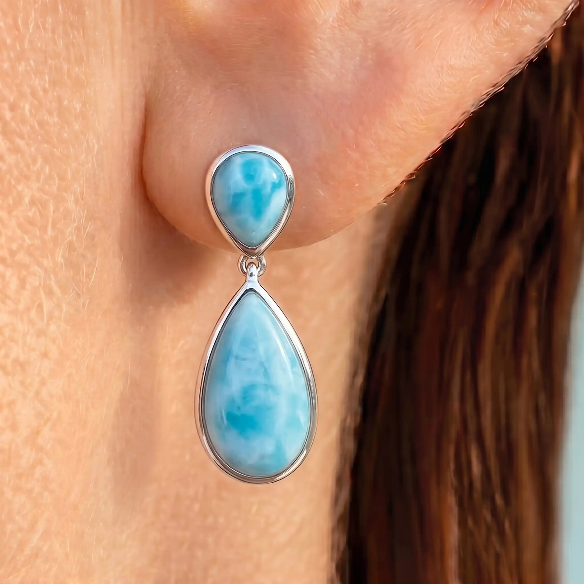 Pear Earrings in silver and larimar by marahlago Jewelry