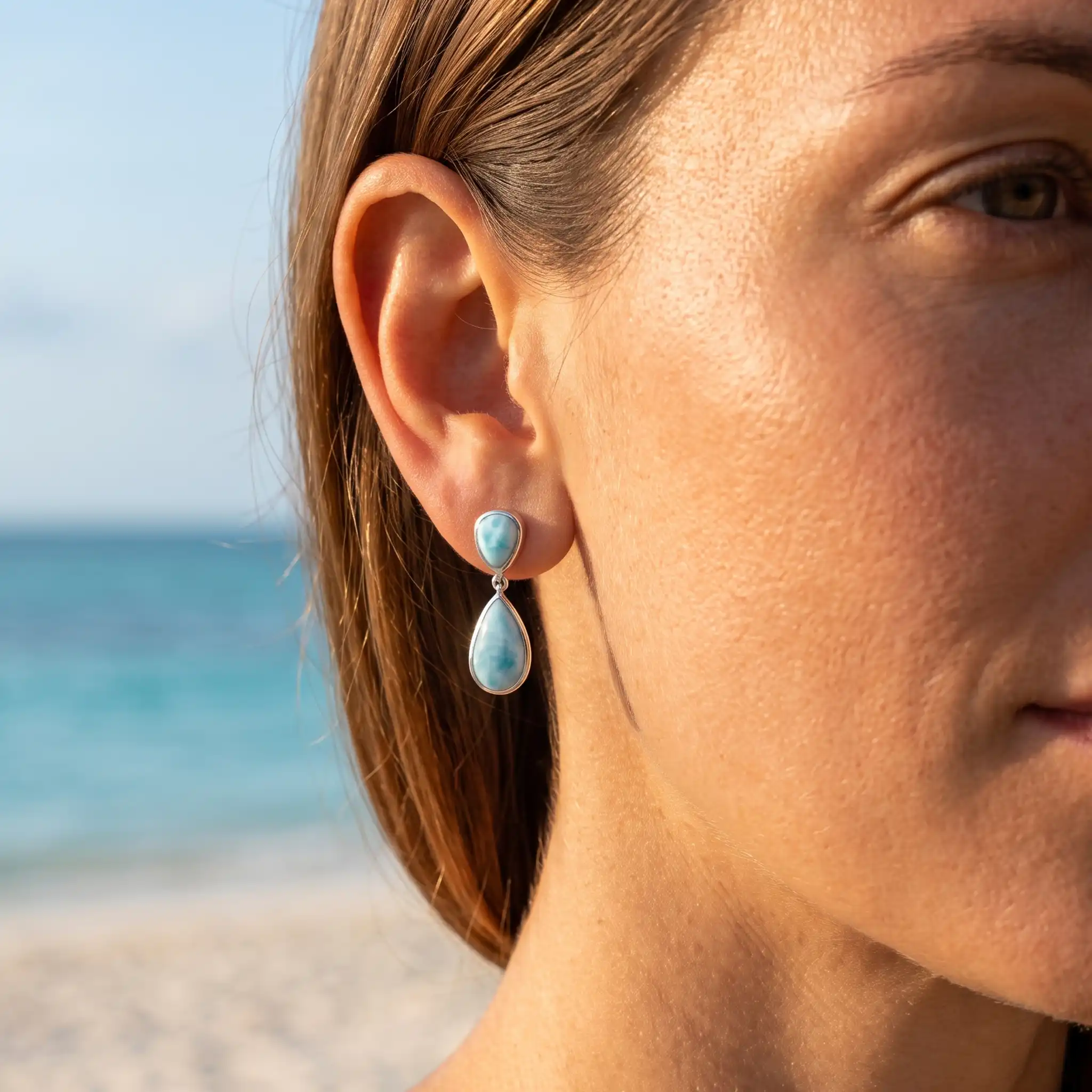 Larimar Sterling Silver Double Pear Post Earrings Marahlago Jewelry pear Gemstone 