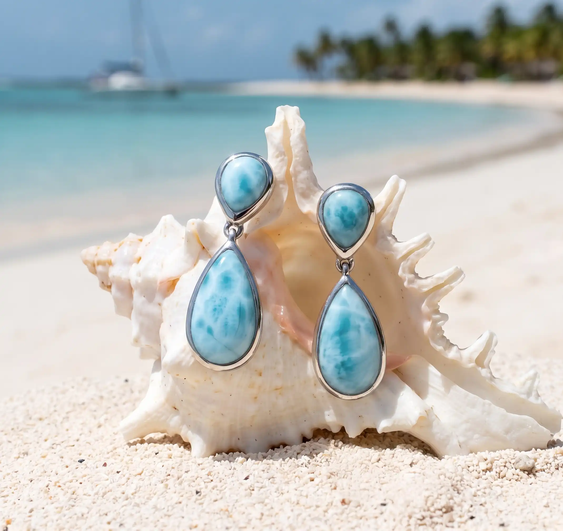 Pear Earrings in sterling silver and larimar by marahlago