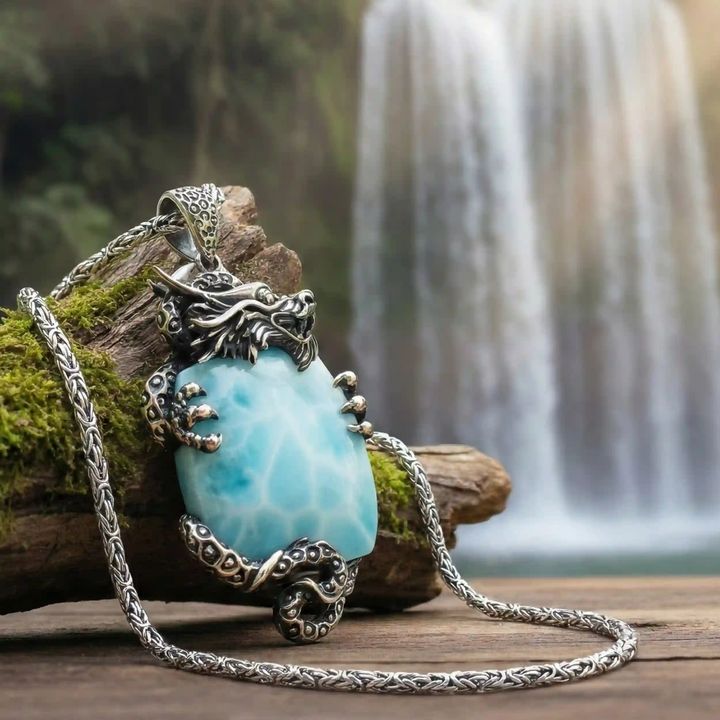 Dragon Necklace with larimar and silver