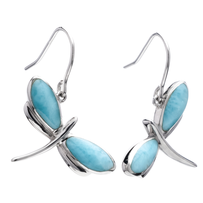 Dragonfly Earrings set in Sterling silver with larimar 