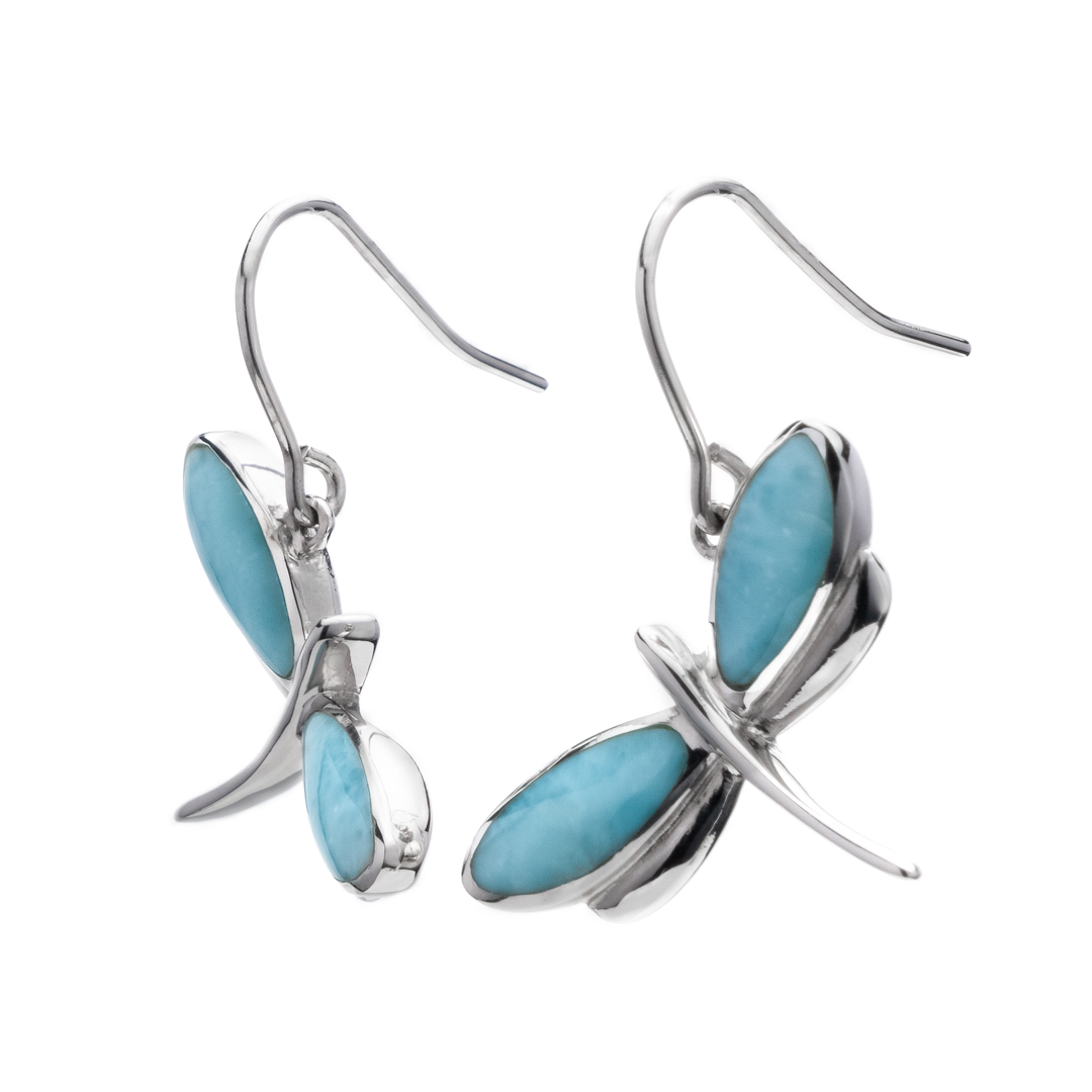 Dragonfly Earrings set in Sterling silver with larimar 