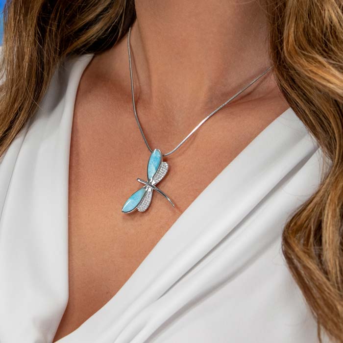 Dragonfly Necklace on model 