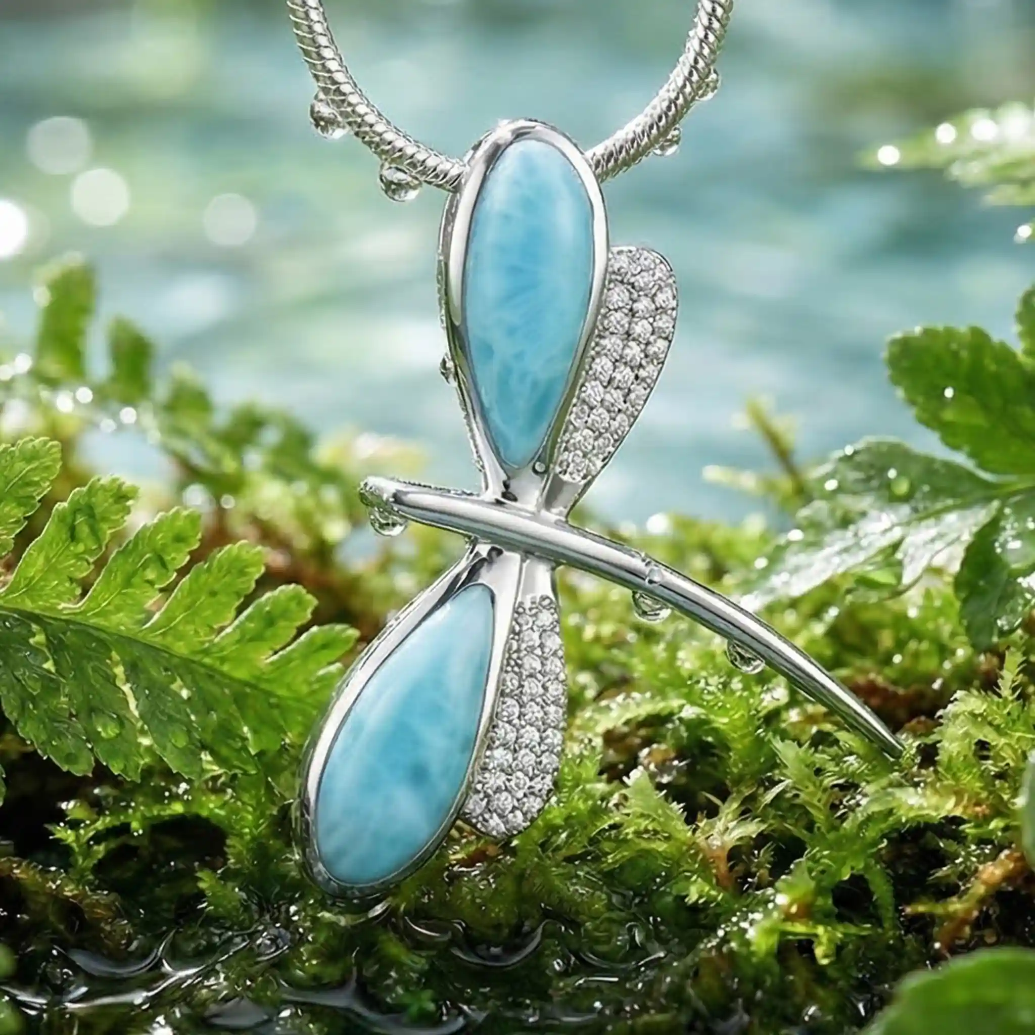ヴィンテージ 刻印 有名 Marahlago ラリマー シルバー ペンダント Larimar Dragonfly Necklace Sterling Silver Nature