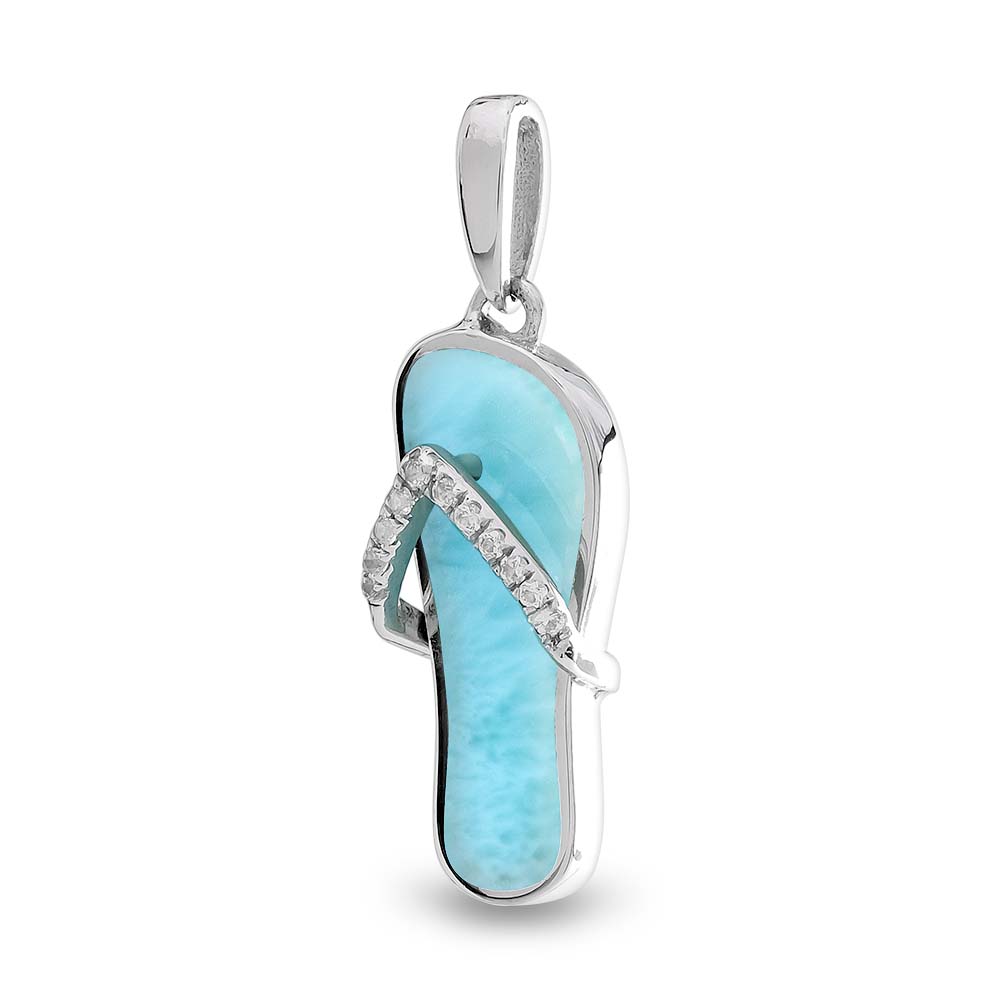 flip flop necklace made of larimar gemstone side view