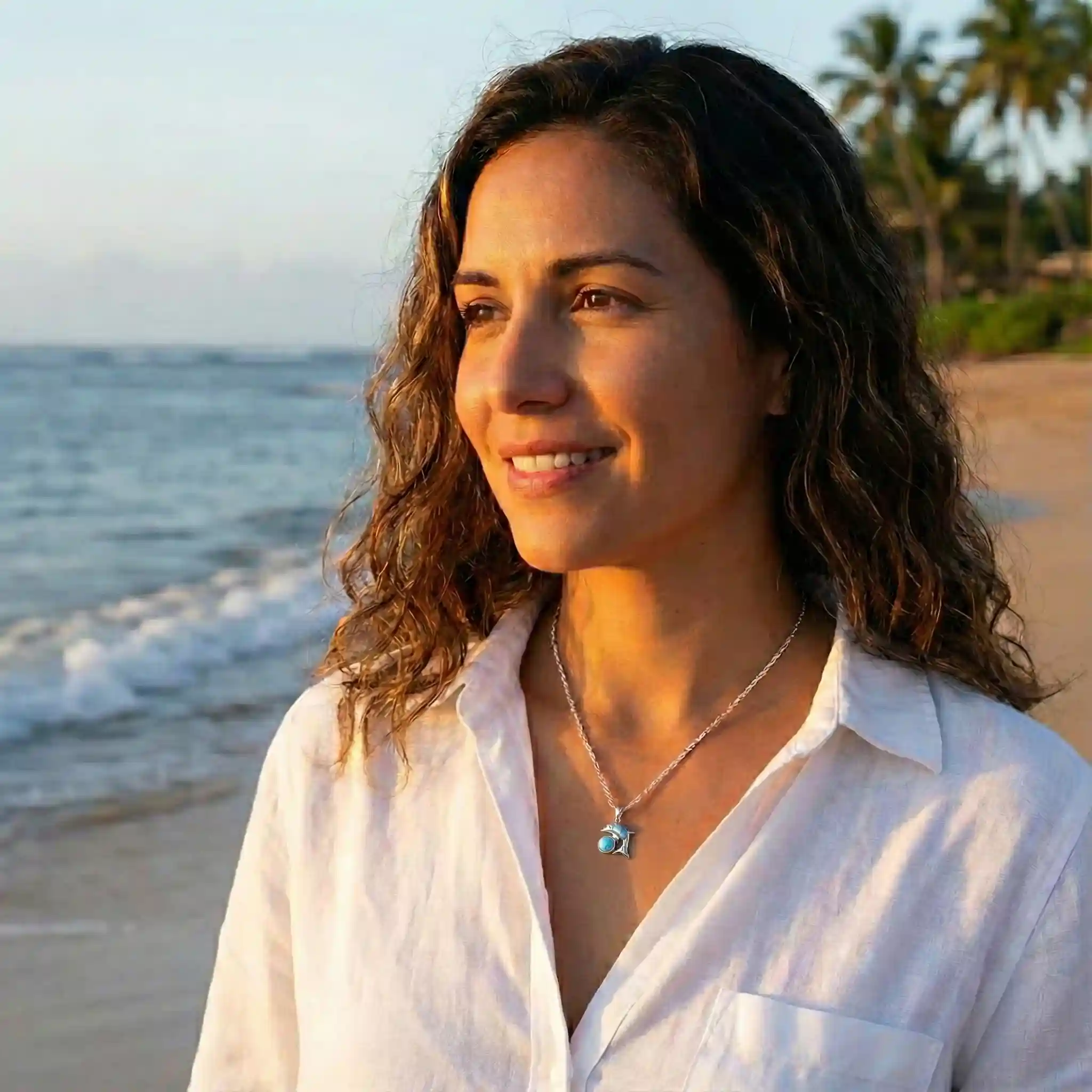 Dolphin Necklace in sterling silver larimar