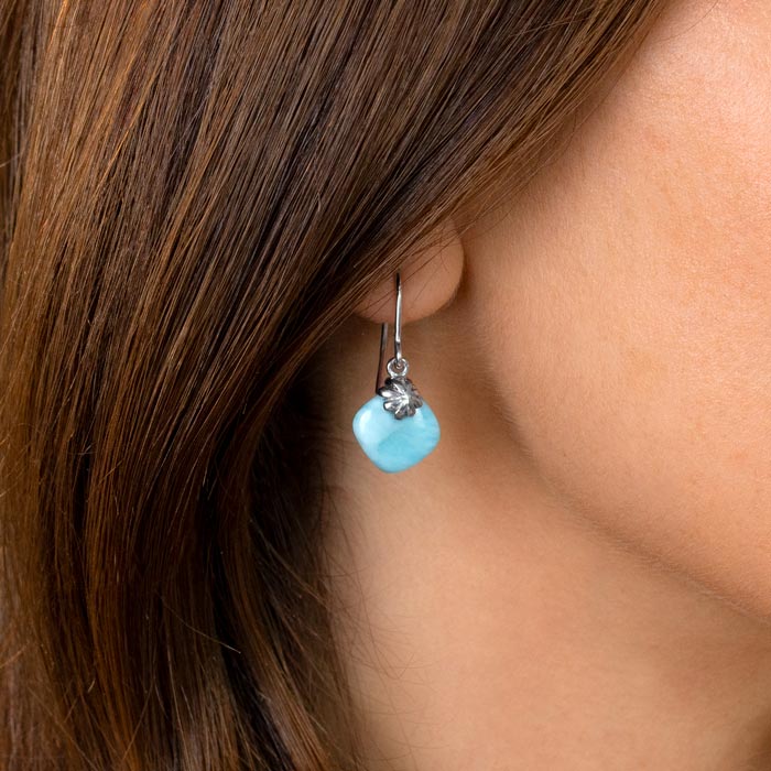 Larimar Sterling Silver Abril Wire Earrings Marahlago Jewelry square Gemstone Silver Blue female